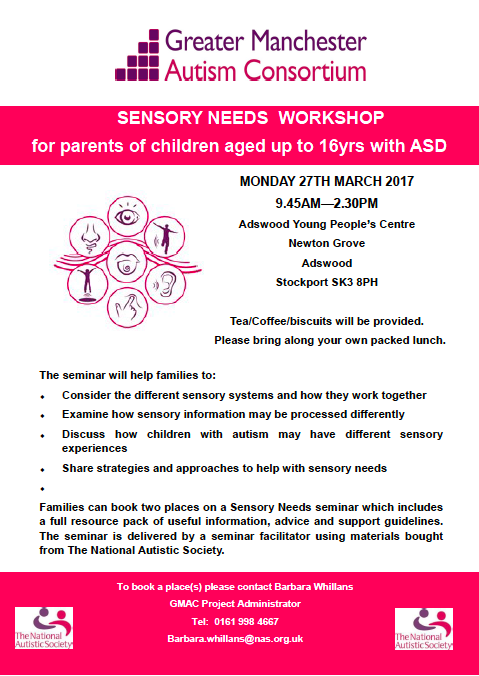 GMAC Sensory Needs Workshop 27.03.17. Stockport flyer