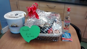 the prizes for our 29th March raffle | Bailey's, vodka, chocolates, toiletries