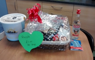 the prizes for our 29th March raffle | Bailey's, vodka, chocolates, toiletries