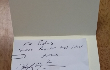 Carers Week raffle prize - Mr Bakers fish meal for 2