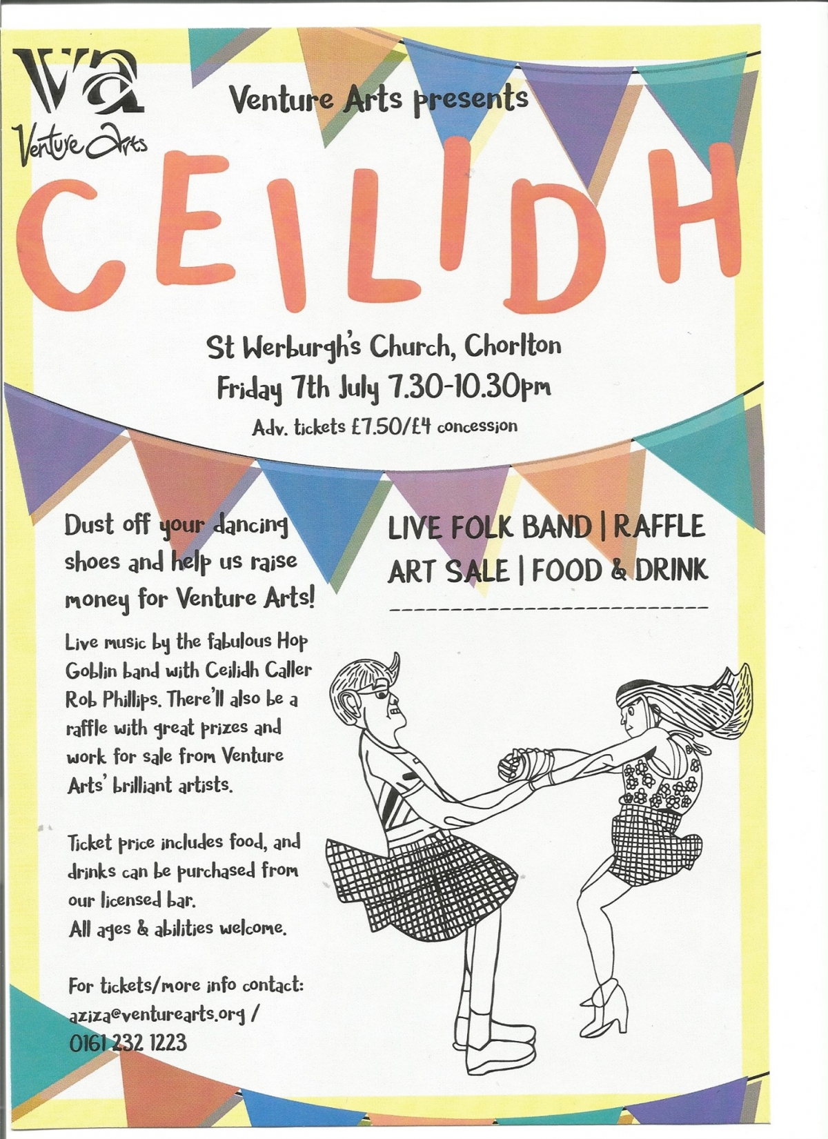 poster for Venture Arts' Ceilidh music and dance fundraiser