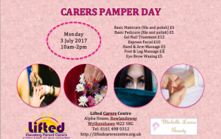 poster for Lifted's July 2017 pamper day