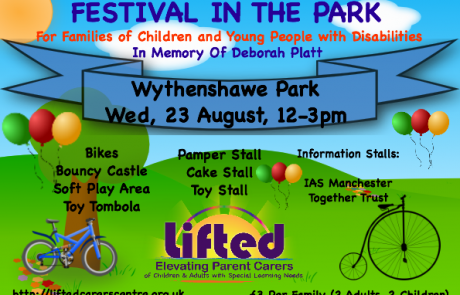 Festival in the Park poster | Lifted Carers' Centre's summer fair event