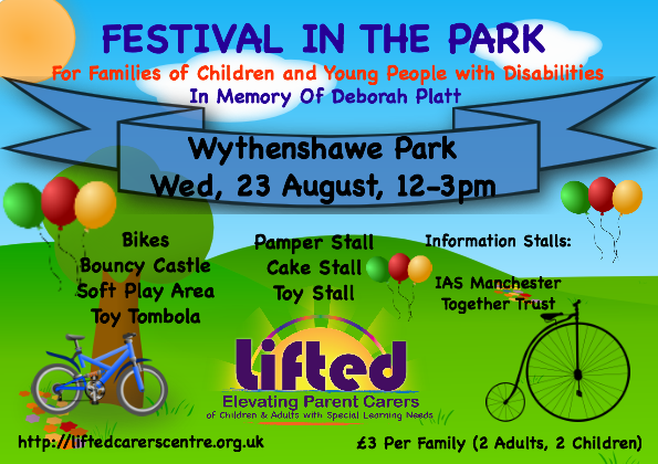 Festival in the Park poster | Lifted Carers' Centre's summer fair event