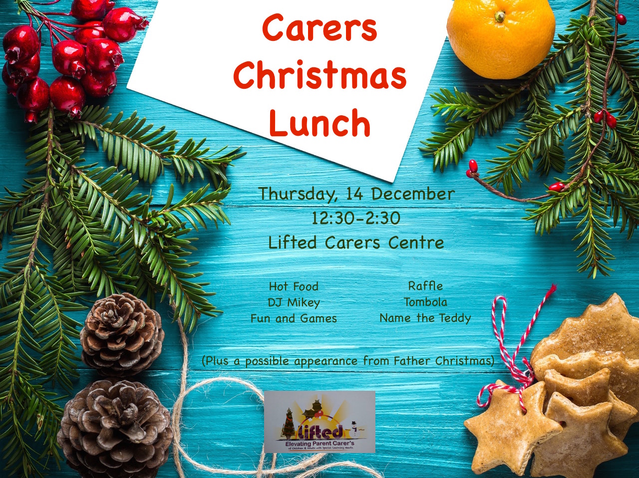 Christmas Lunch @ Lifted Carers Centre 2017 landscape poster | image source: pexels.com