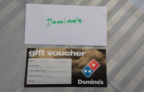 Domino's voucher for the Lifted Christmas raffle