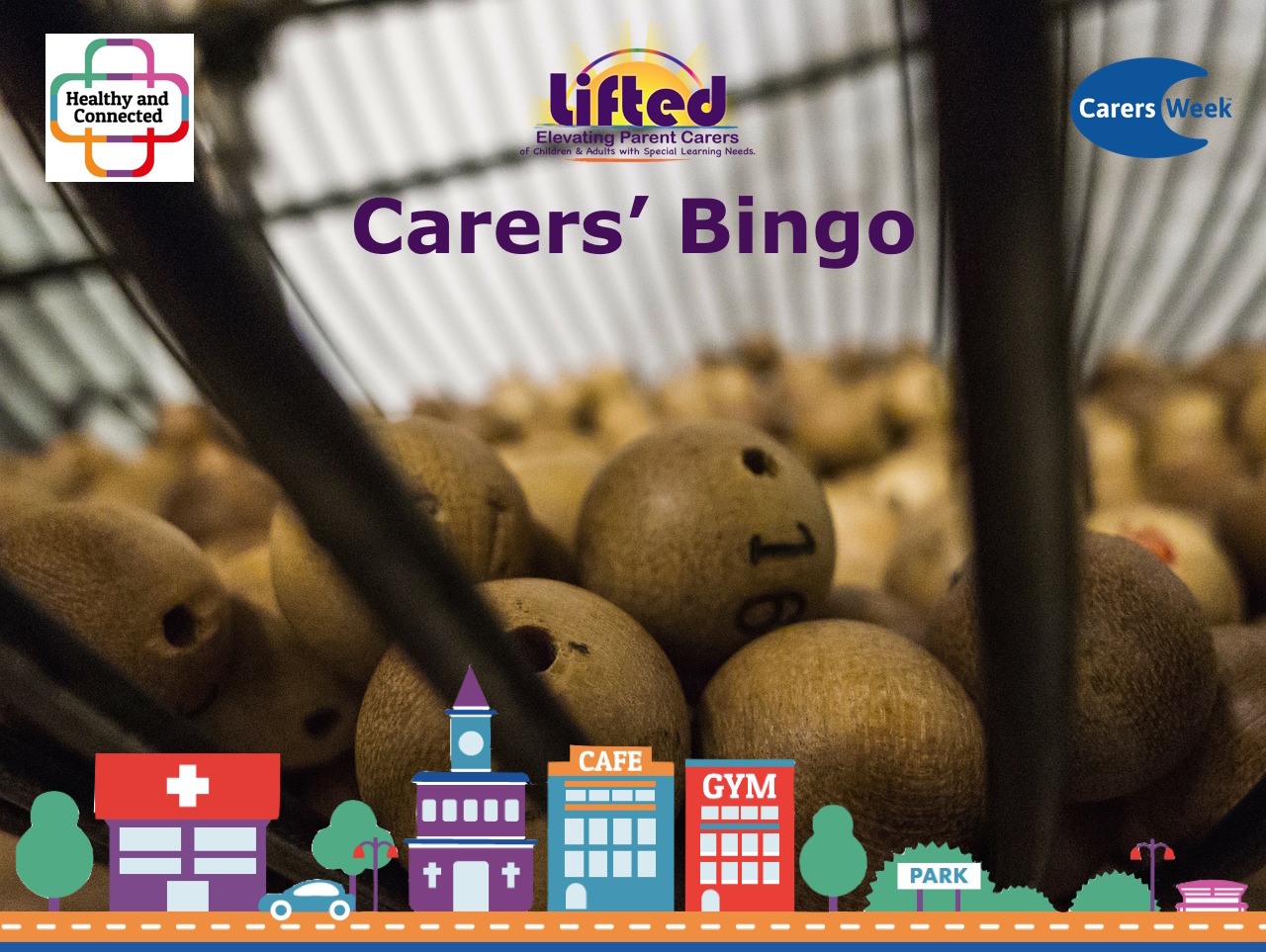 Teaser image for Lifted's Carers Week Bingo 2018 | original images from pixabay.com | Carers Week logos via carersweek.org