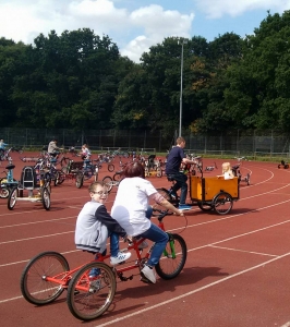 Tandem cycling at the Festival in the Park 2017 in Wythenshawe Park Athletics Track