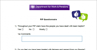 Screenshot of the PIP Questionnaire