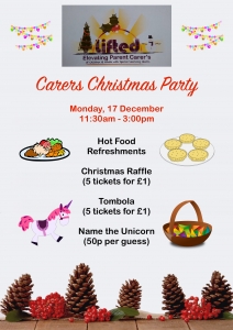 Christmas Party @ Lifted carers' centre 2018 flyer | main image source: pexels.com | illustration sources: clker.com, openclipart.org