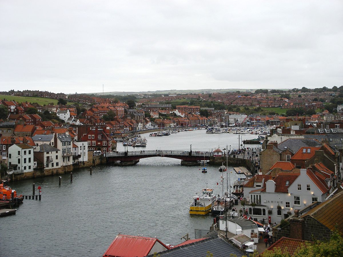 A view of Whitby Bridge and the River Esk, and the towns surrounding the area