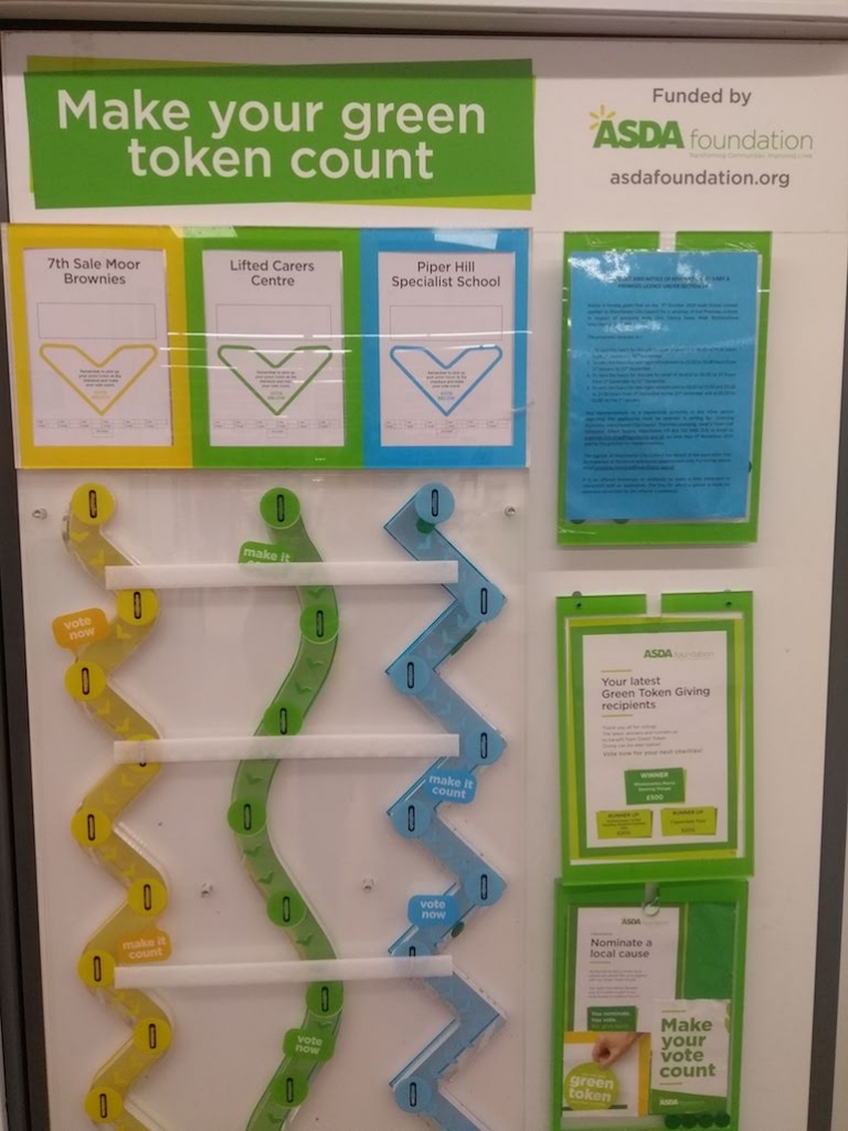 the latest nominees for Asda Wythenshawe's Green Token programme (January 2020), including Lifted