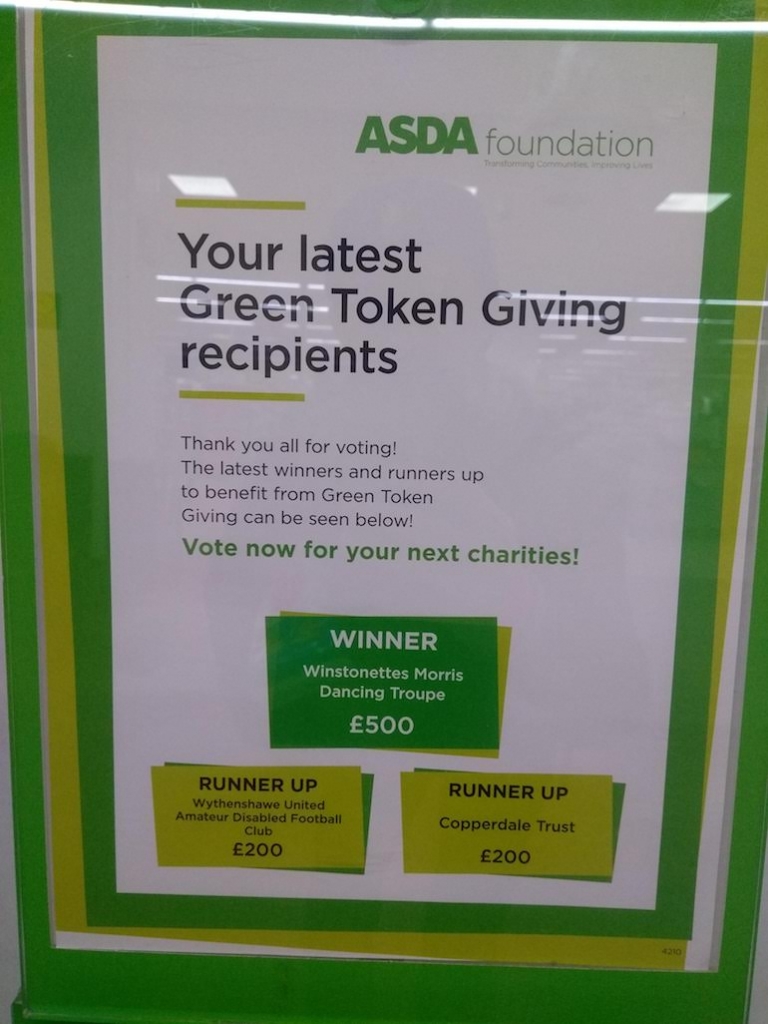 the latest recipients of Asda Wythenshawe's Green Token programme (December 2019)