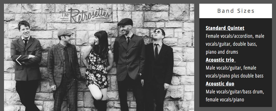 Screenshot from The Retrosettes' website showing the band stood against a wall in the background | credit: www.theretrosettes.com