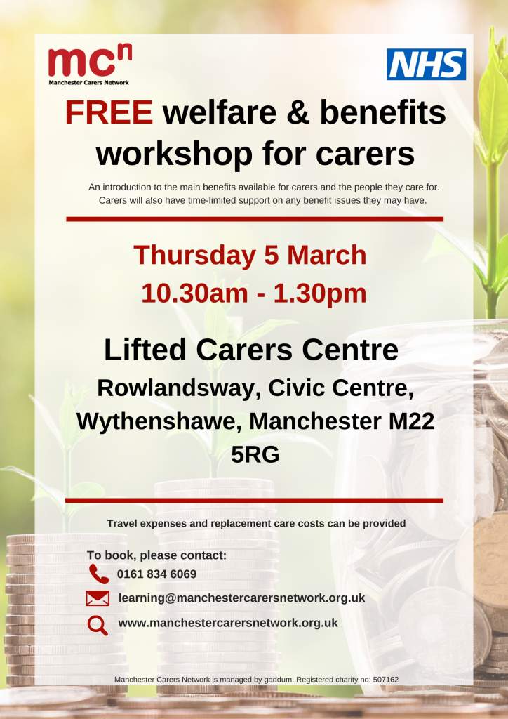 "FREE welfare & benefits workshop for carers" | photo credit: Manchester Carers Network