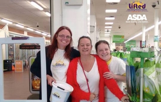 Photo from Lifted's bag packing fundraising activity at Asda Wythenshawe in autumn 2016