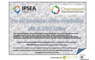 IPSEA-Charnwood face-to-face advice Flyer | IPSEA | Pen Green Centre | Charnwood Nursery