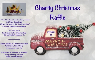poster for Lifted carers' centre's Christmas raffle 2017