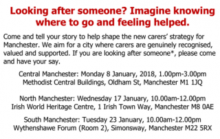 screenshot from the invitation to the "Carers in Manchester - Shaping the Strategy" event