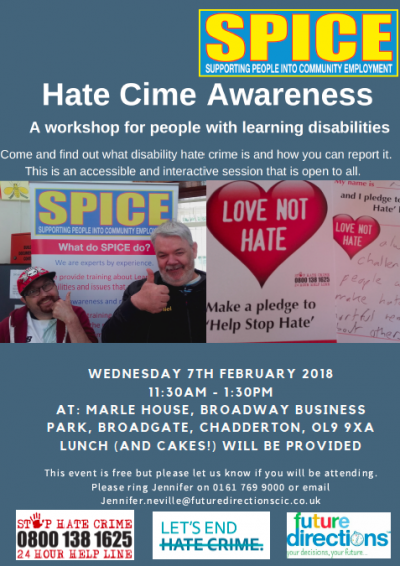 poster for Future Directions SPICE's Greater Manchester Hate Crime Awareness Week workshop