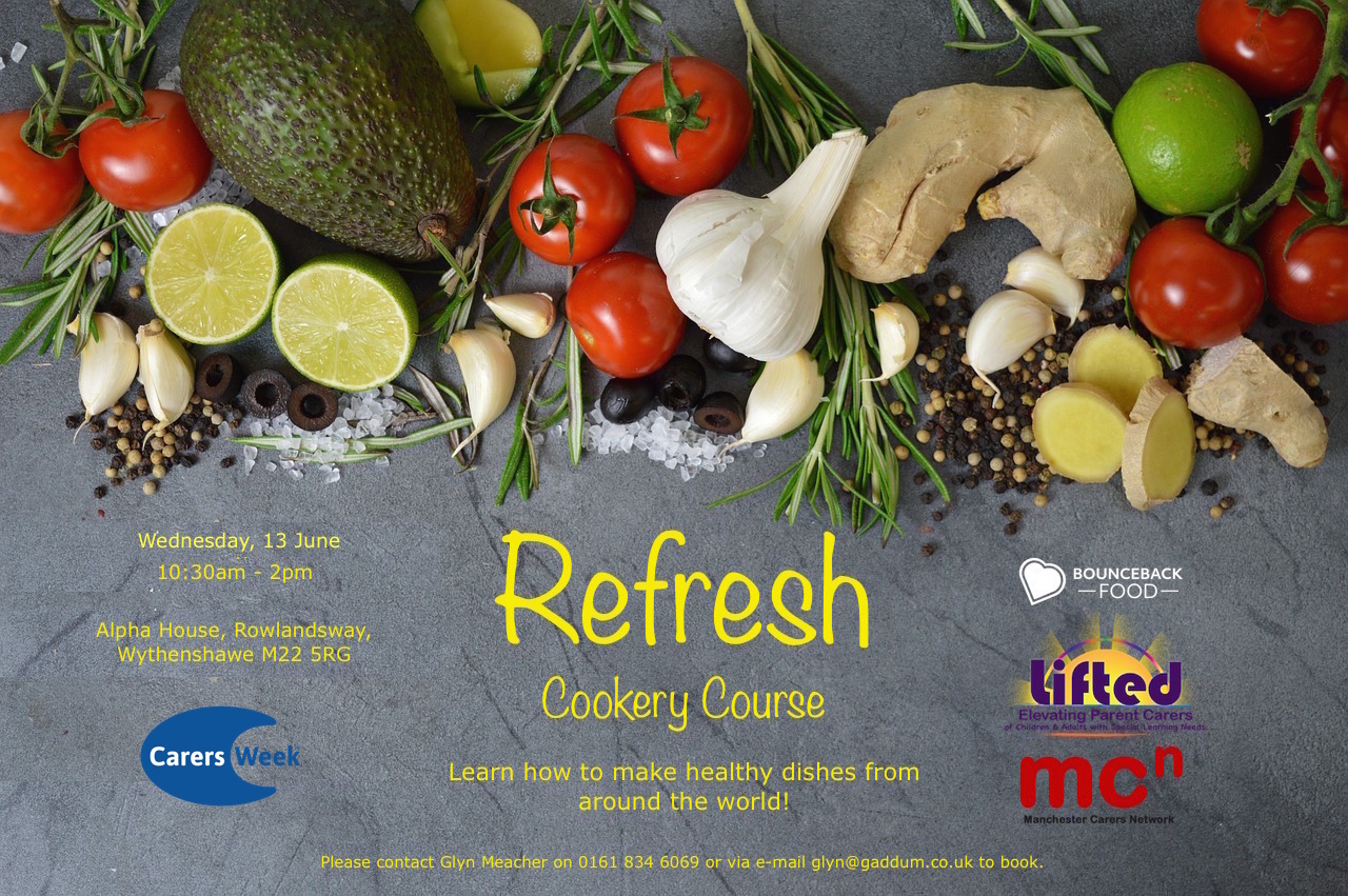 Poster for the 'Refresh' Cookery Course in June 2018 | With Bounceback Food and Manchester Carers Network | Photo credit: Pixabay