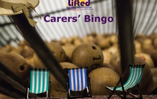 Teaser poster for Lifted Carers' Summer Bingo 2018 | background image: bingo balls; foreground images: deck chairs and summer hat | original images from pixabay.com