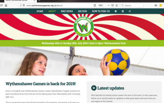 screenshot of the Wythenshawe Games website, showing the event logo and some information about the event