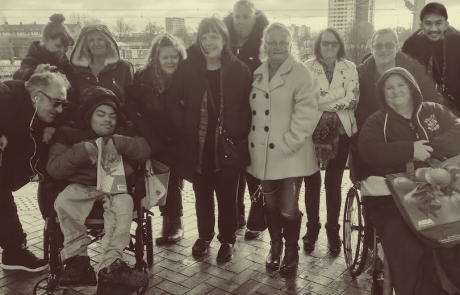 group photo of parent-carers on their way to The Lowry Outlet Mall