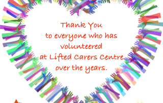 colourful hands forming the shape of a heart + Lifted's logo + Volunteer's Week logo | image credits: Gordon Johnson via pixabay.com; volunteersweek.org