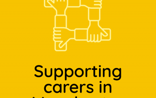 linked hands icon + the text "Supporting carers in Manchester"